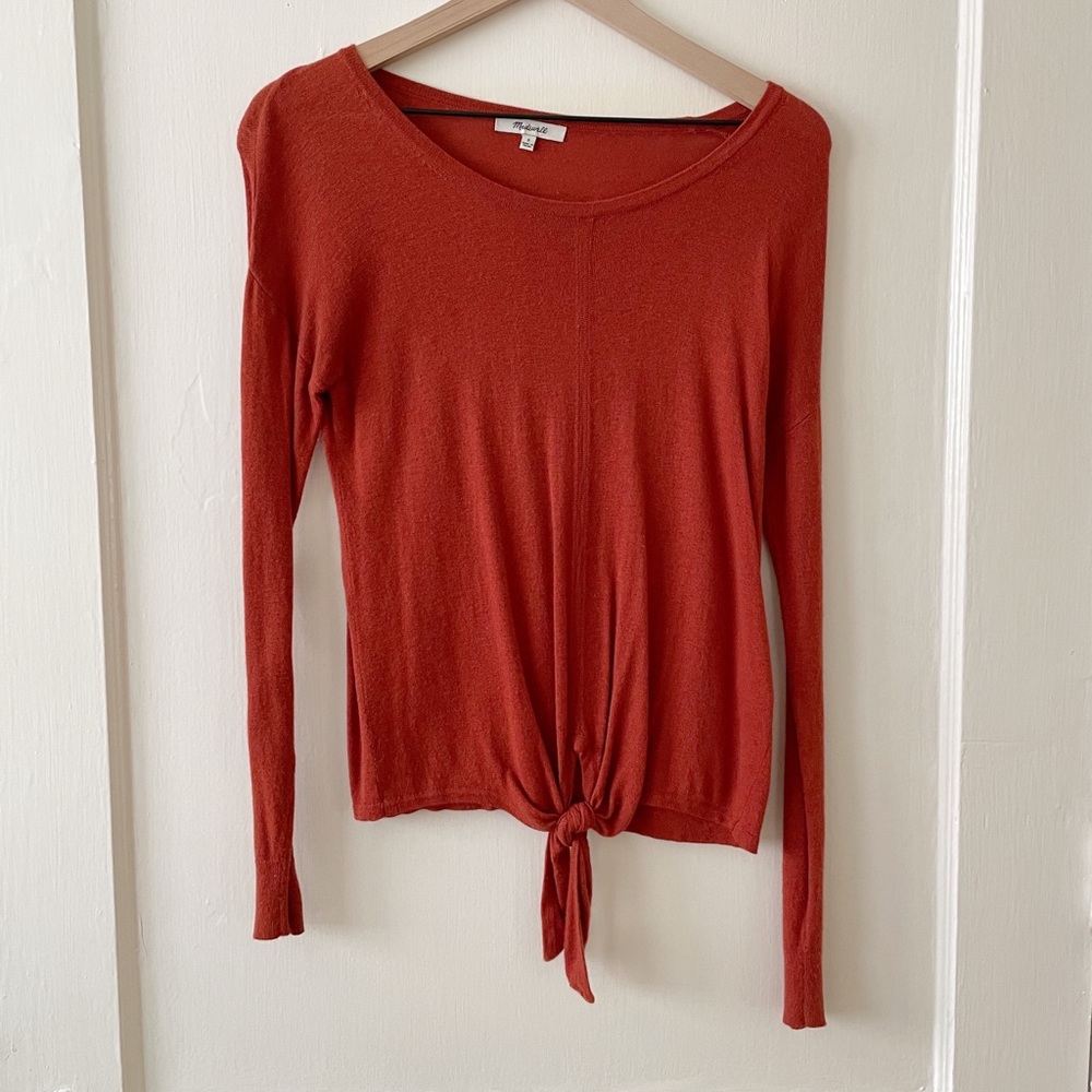 Rusty Red Long Sleeve Madewell top w/ knot detail